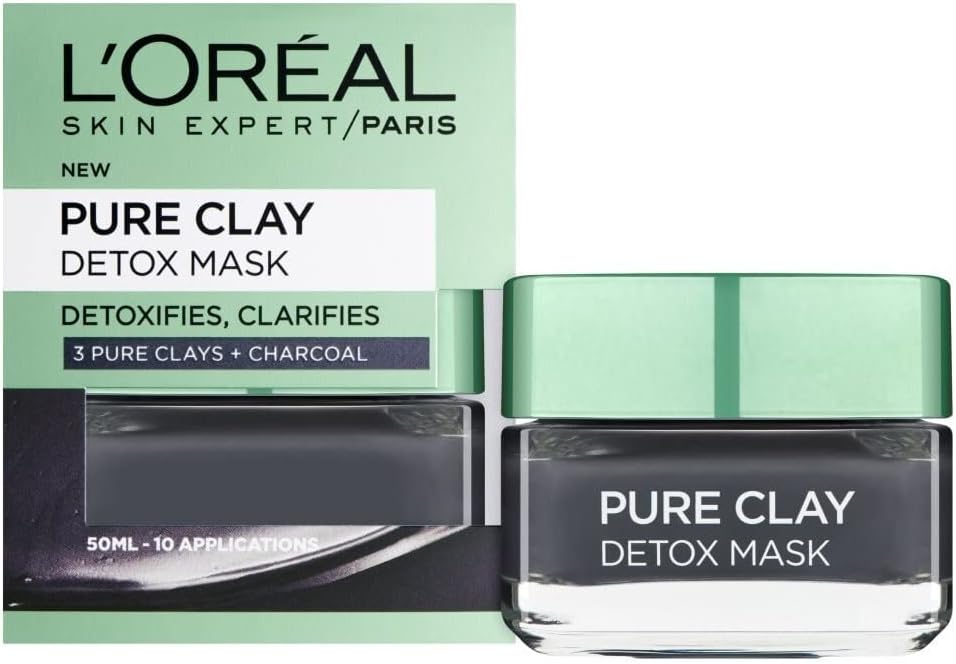 L'Oreal Paris Pure Clay Black Charcoal Detox Face Mask, Deep Cleansing