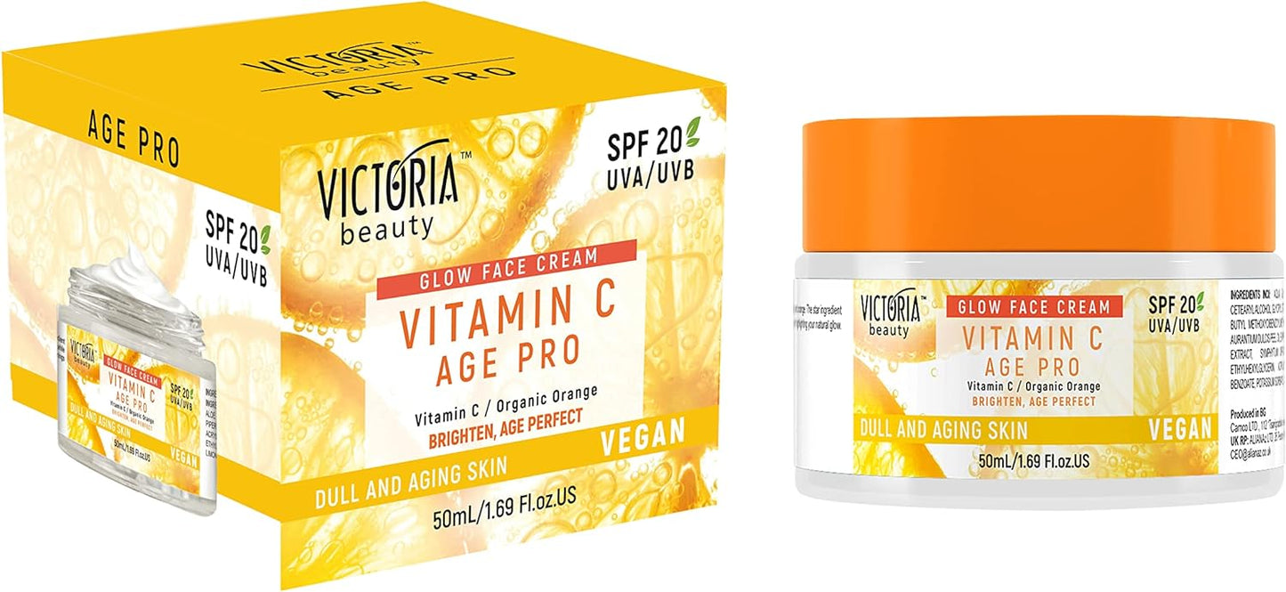 Victoria Beauty Vitamin C Face Cream with 20 SPF - Dark Spot Treatment - Vegan, 82% Natural