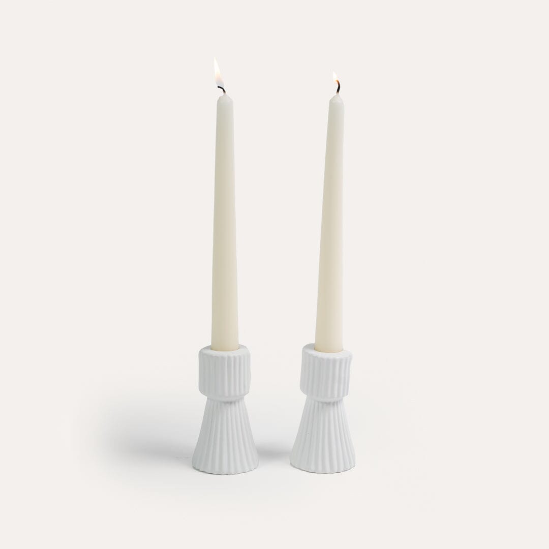 Kinsley 9cm Ceramic Taper Candle Holder - Set of 2 - White