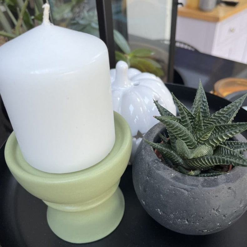 Ackton 9cm Ceramic Pillar Candle Holder Set of 2 - Sage Green