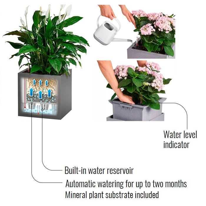 LECHUZA CANTO Stone 30 High Poly Resin Floor Self-watering Planter with Substrate and Water Level Indicator