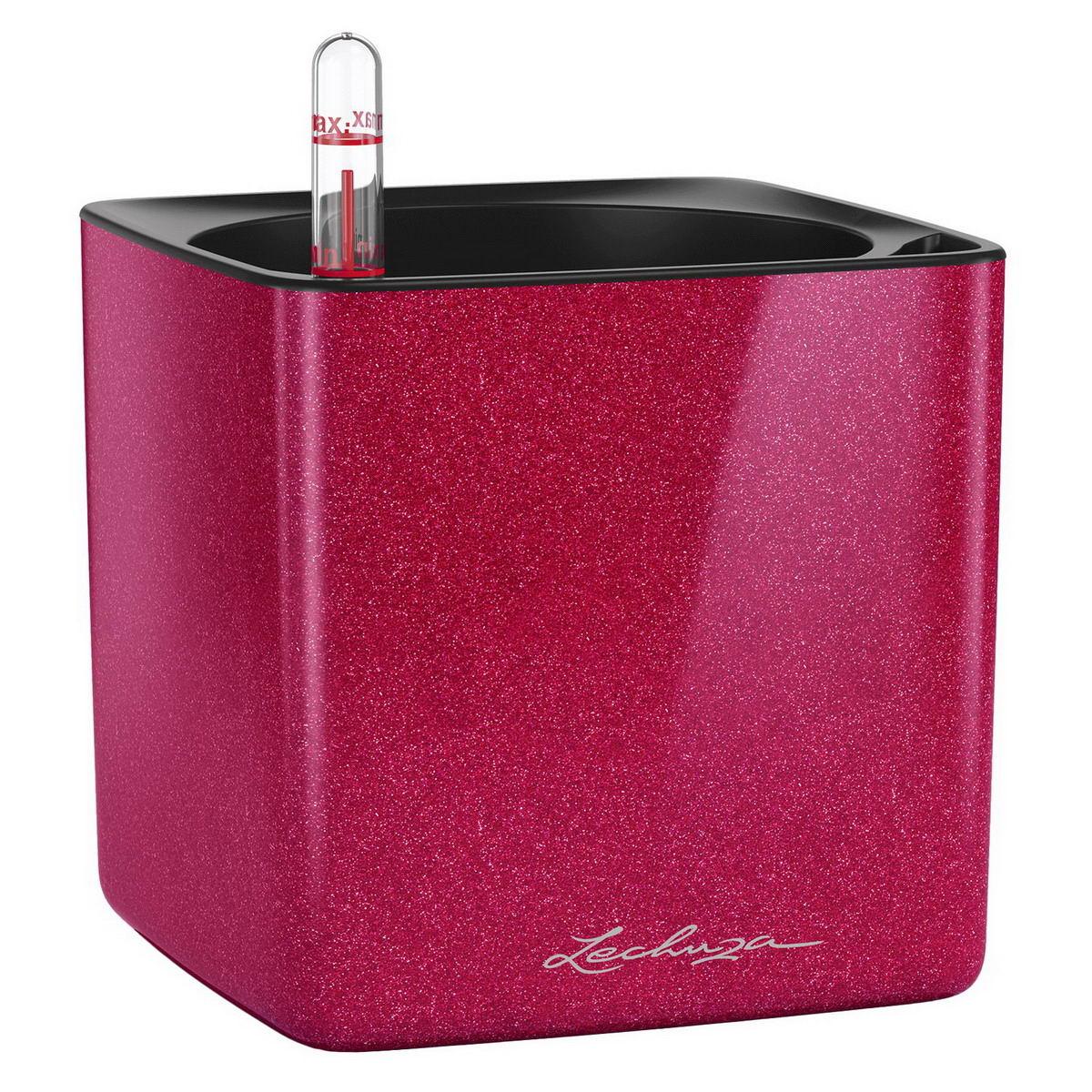 LECHUZA CUBE Glossy Kiss 14 Poly Resin Table Self-watering Planter with Water Level Indicator