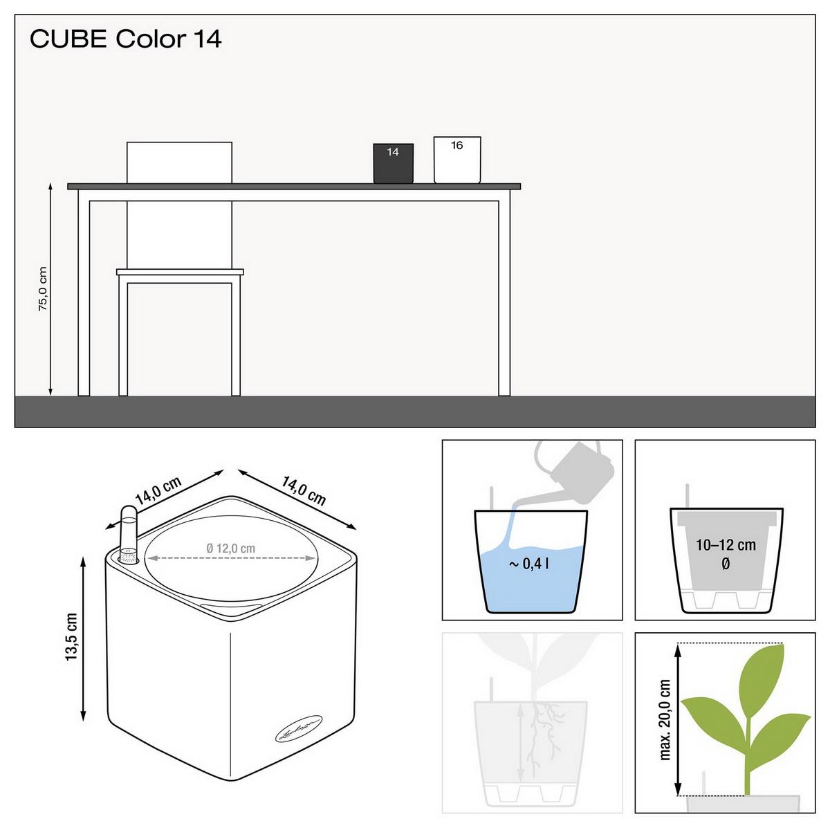 LECHUZA CUBE Color Poly Resin Table Self-watering Planter with Water Level Indicator