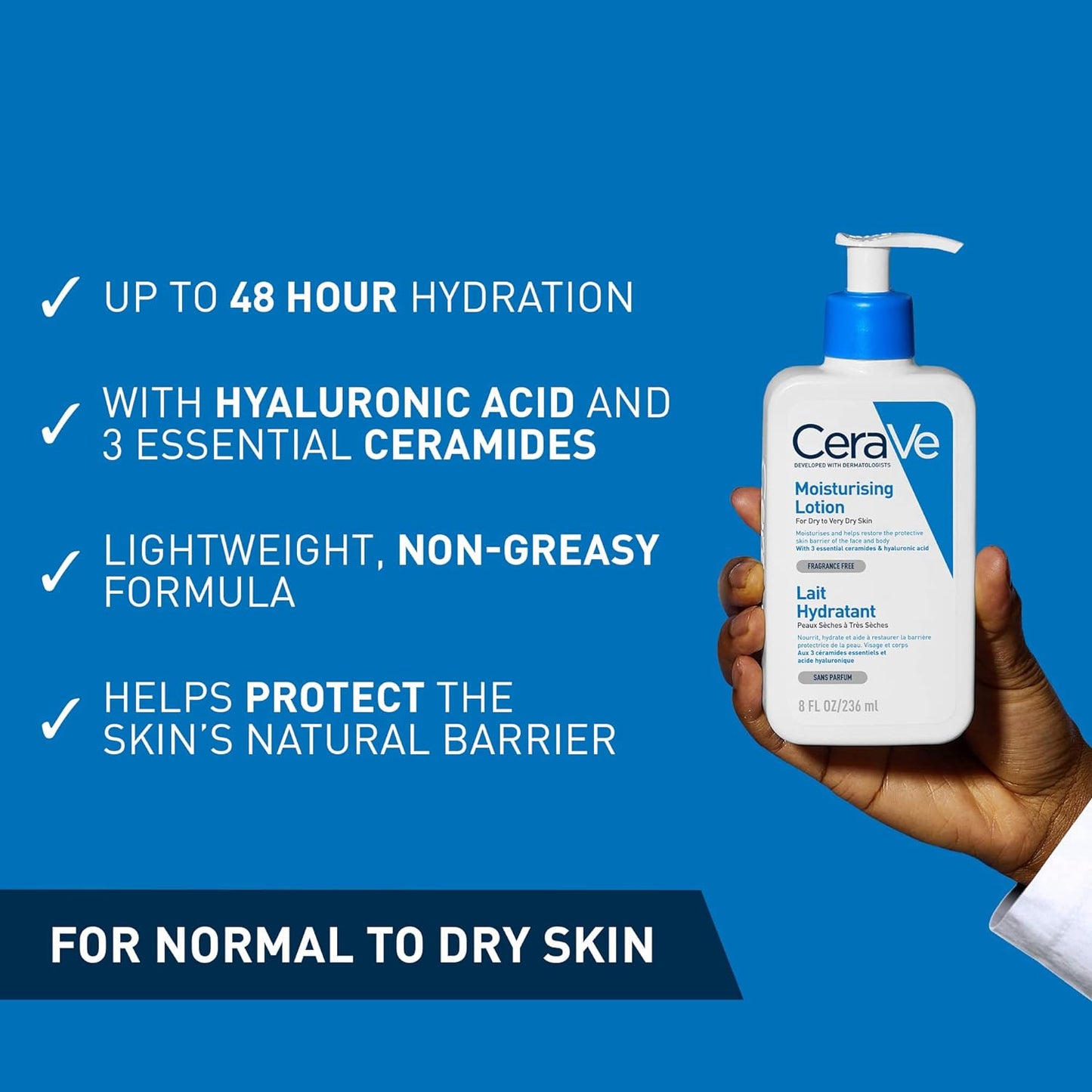 CeraVe Moisturising Lotion, With Hyaluronic Acid And 3 Essential Ceramides 236ml