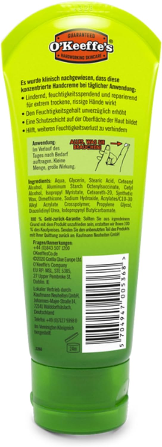 O’Keeffe’s Working Hands, 96g Jar - Hand Cream for Extremely Dry, Cracked Hands | Instantly Boosts Moisture Levels, Creates a Protective Layer & Prevents Moisture Loss