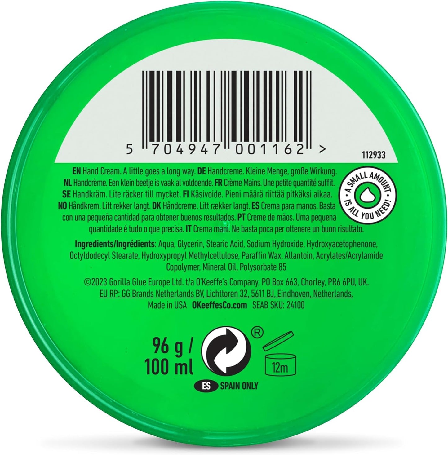 O’Keeffe’s Working Hands, 96g Jar - Hand Cream for Extremely Dry, Cracked Hands | Instantly Boosts Moisture Levels, Creates a Protective Layer & Prevents Moisture Loss