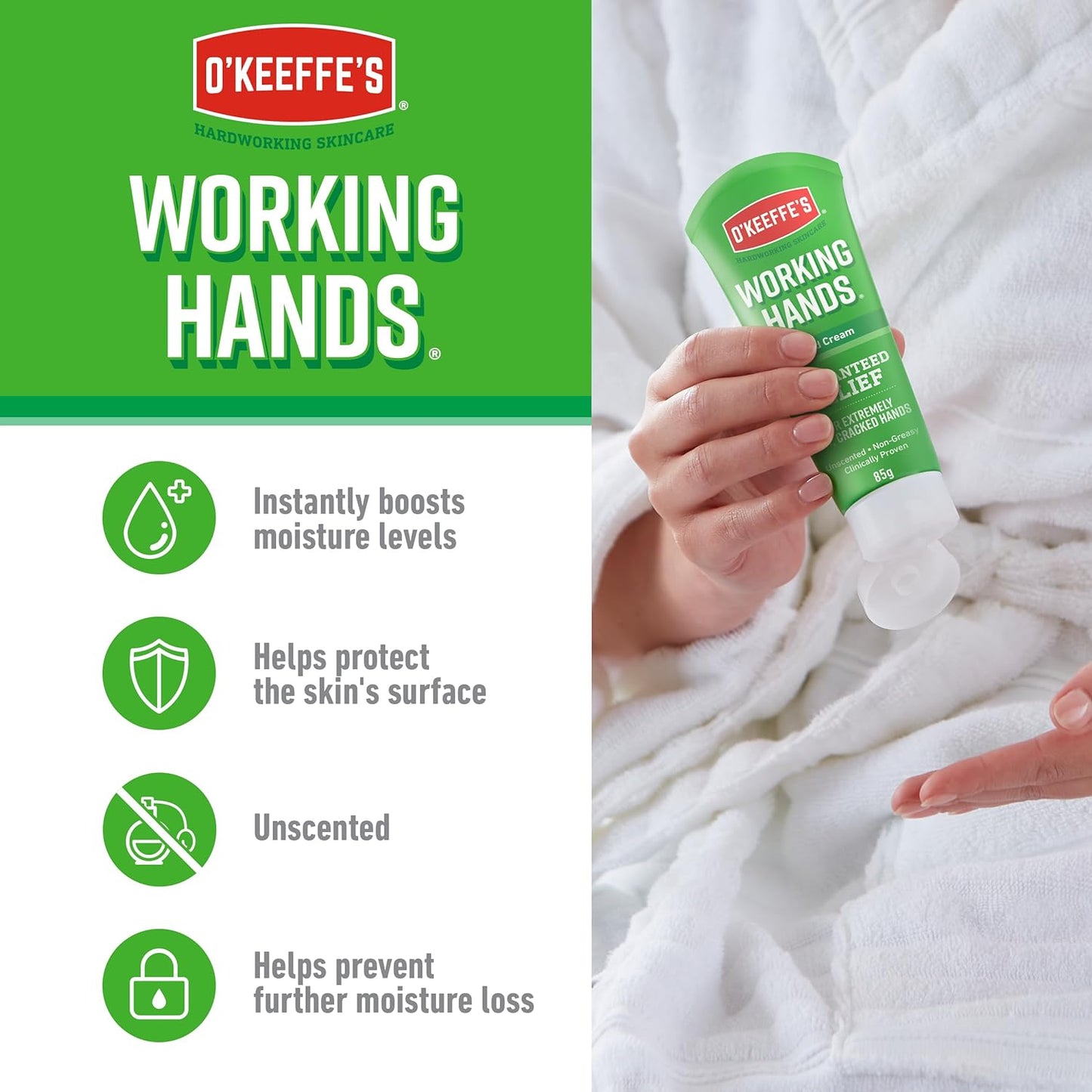 O’Keeffe’s Working Hands, 96g Jar - Hand Cream for Extremely Dry, Cracked Hands | Instantly Boosts Moisture Levels, Creates a Protective Layer & Prevents Moisture Loss