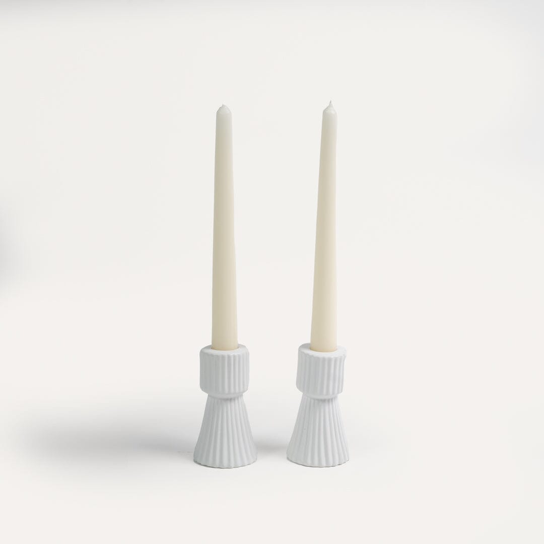 Kinsley 9cm Ceramic Taper Candle Holder - Set of 2 - White