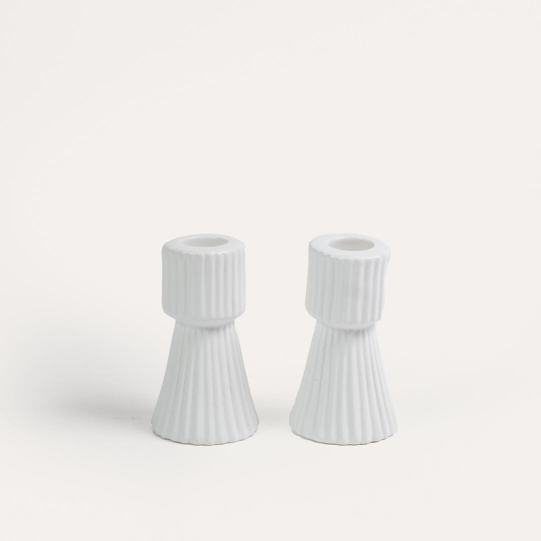 Kinsley 9cm Ceramic Taper Candle Holder - Set of 2 - White