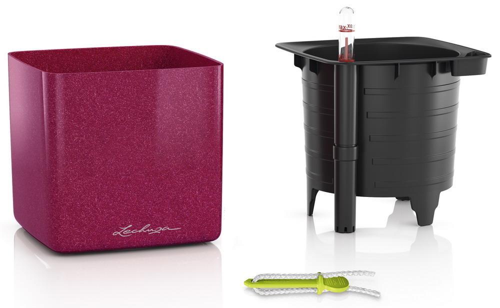 LECHUZA CUBE Glossy Kiss 14 Poly Resin Table Self-watering Planter with Water Level Indicator