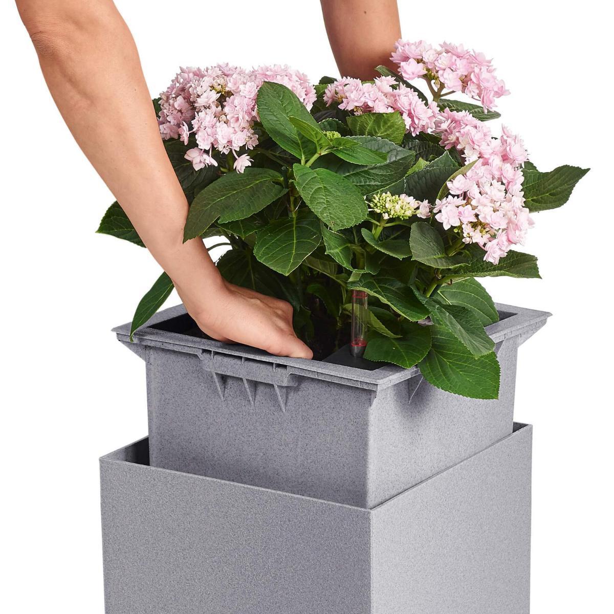 LECHUZA CANTO Stone 30 High  Poly Resin Floor Self-watering Planter with Substrate and Water Level Indicator
