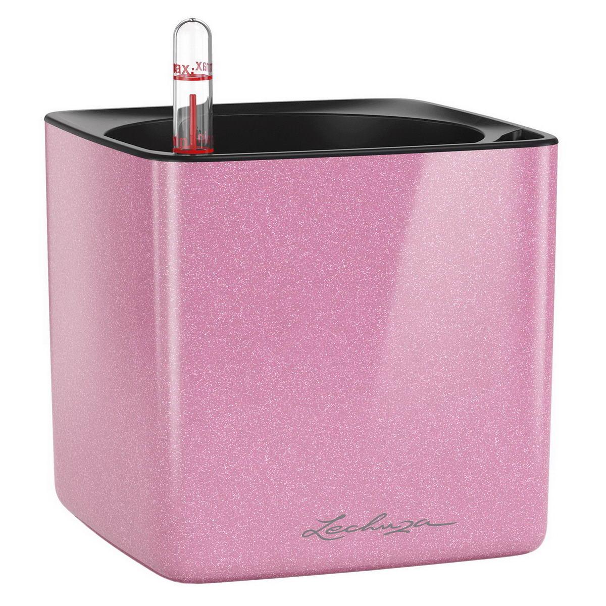 LECHUZA CUBE Glossy Kiss 14 Poly Resin Table Self-watering Planter with Water Level Indicator