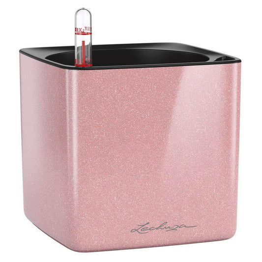 LECHUZA CUBE Glossy Kiss 14 Poly Resin Table Self-watering Planter with Water Level Indicator